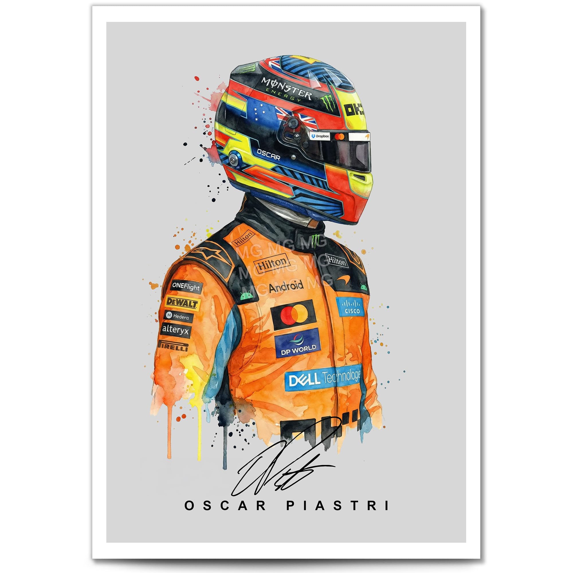 Mounted Gifts Oscar Piastri McLaren F1 Driver Helmet Poster A4/A3 Print Picture Display Framed Motorsport Wall Art Gift Racing Fans (A4 Print (Unframed))