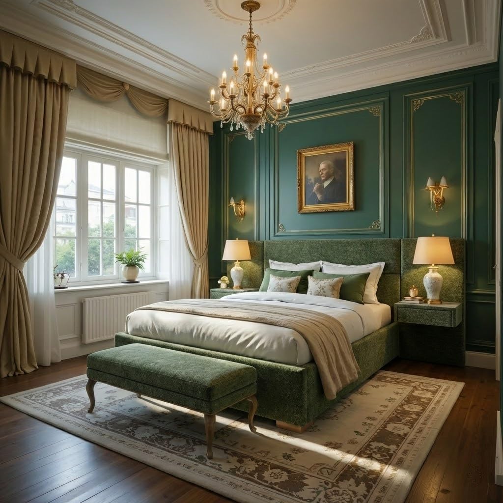 Queen Size Upholstered Platform Bed Frame with 2 Side Storage Drawers & Built-in Nightstands, Linen Headboard, Sturdy Metal Frame, Noise-Free, No Box Spring Needed, Turtle Green