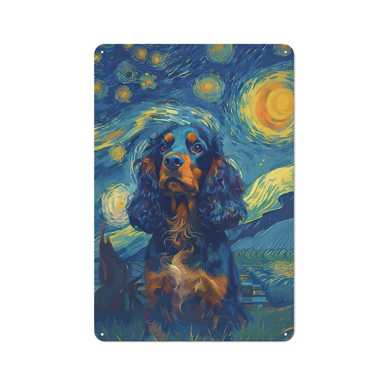 Junmoney Style-11 Starrynight Cocker Spaniel Metal Wall Art Sign 30X20cm, Modern Retro Urban Room Decor For Modern Home, Workshop, Office Or Cafe