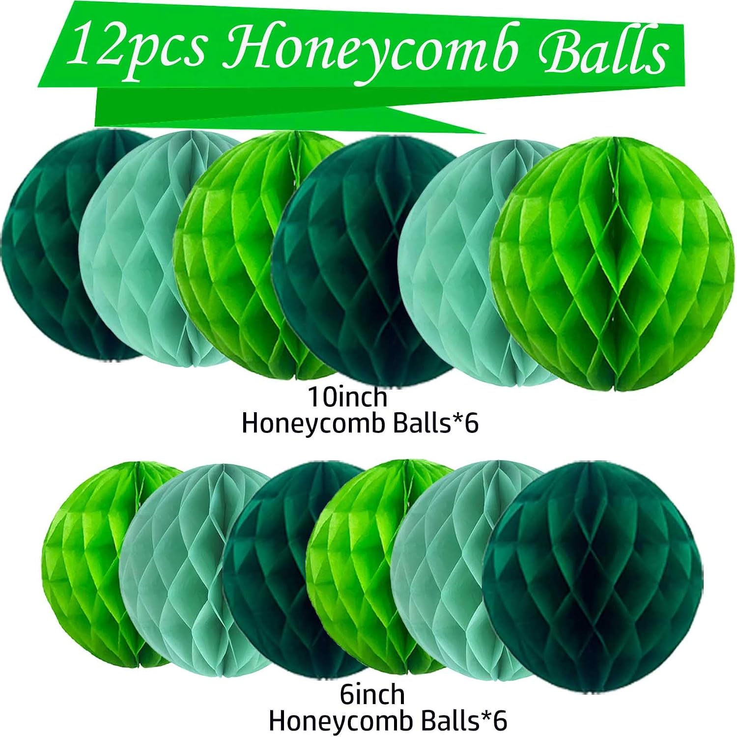 Green Paper Honeycomb Flower Balls-12 Pcs 6" 10" Tissue Pompoms They are Suitable for Birthdays Graduation Weddings and Theme Party Decoration