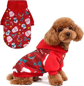 EXPAWLORER Christmas Dog Hoodie,Soft Dog Sweater,Winter Autumn Fleece Sweatshirt with Pattern,Pet Clothes Outfits for Puppy,Cat, Small Medium Large Dogs