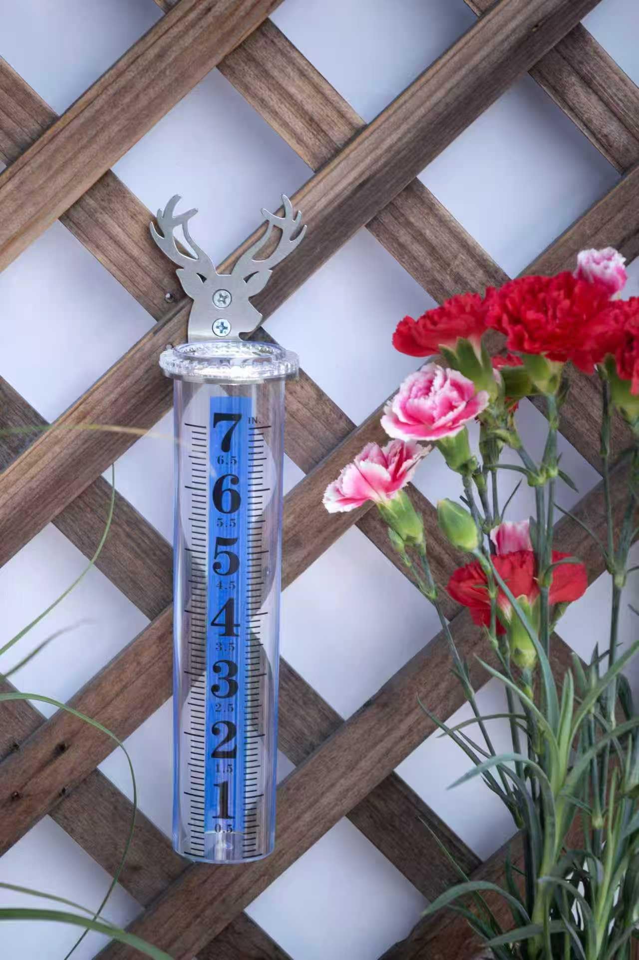 17,8 cm Regenmesser im Freien, genaue Glasröhre, am besten bewertet mit Hirschform Gestell, dekoratives Hirschgeweih Regenmesswerkzeug für Garten, Rasen, Terrasse (Stil B)