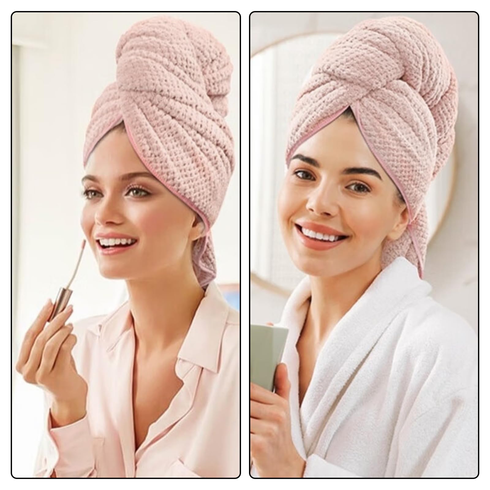 Toalla de Pelo de Microfibra Grande 103 x 60 cm, Turbante de Secado Rápido Superabsorbente con Banda Elástica