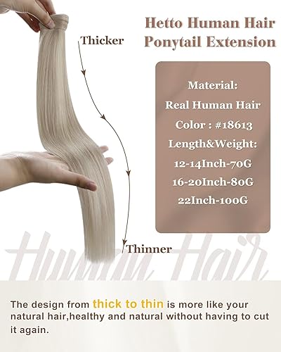 Miniatura 3 de Hetto Extensiones de cabello humano con cola de caballo rubio, cola de caballo rubio ceniza con rubio decolorado, extensiones de cola de caballo de