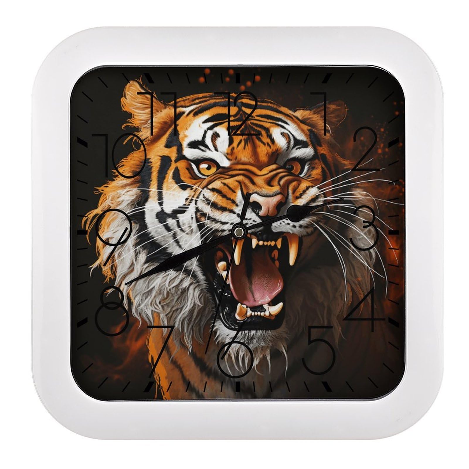 VstaDank Roaring Tiger Wall Clock Silent Non-Ticking Clocks Modern Frame Square Wall Clocks Battery Operated Analog Clock Home Decor for Living Room Bathroom Kitchen Office 10 in