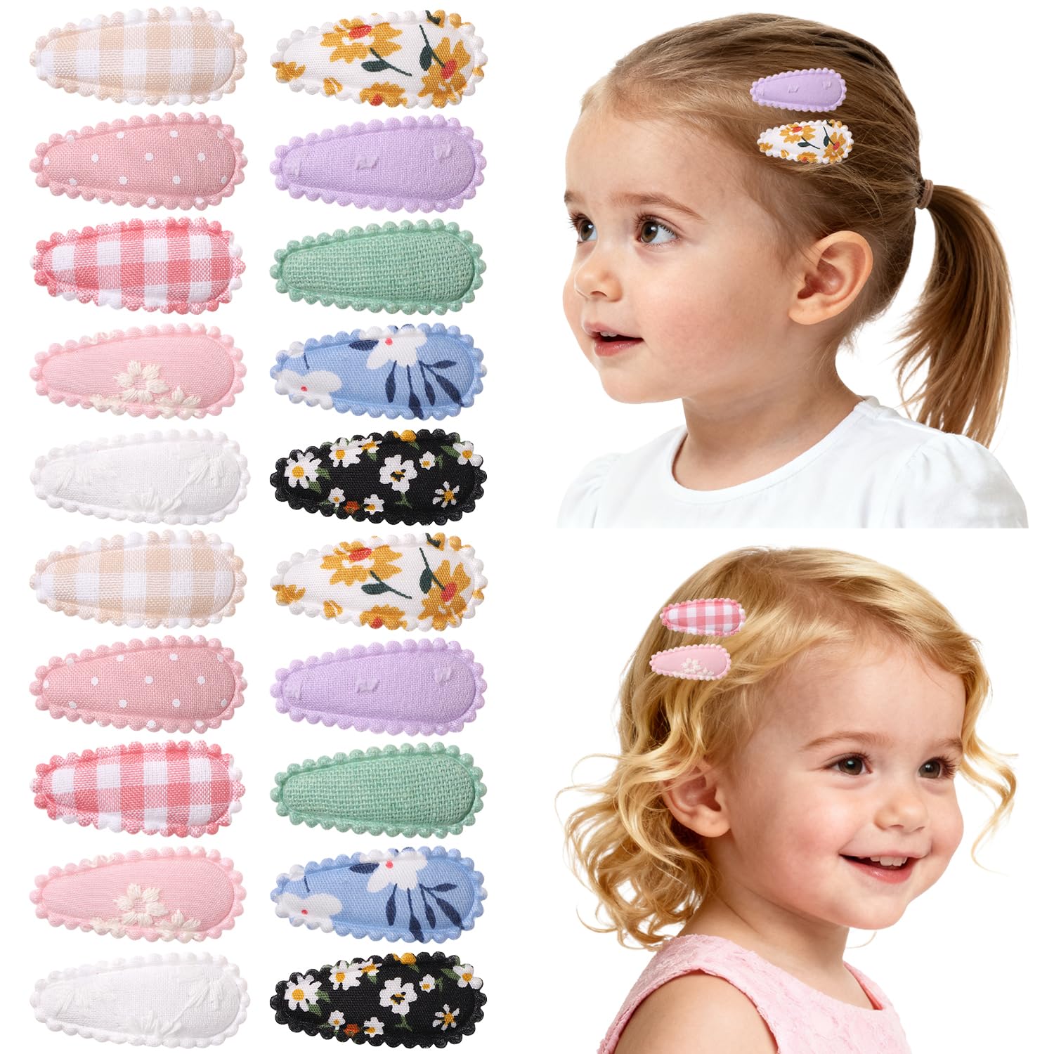 Lot de 20 barrettes pour tout-petits, imprimé floral, pinces antidérapantes en tissu, accessoires cheveux bébé fille (Style 1)
