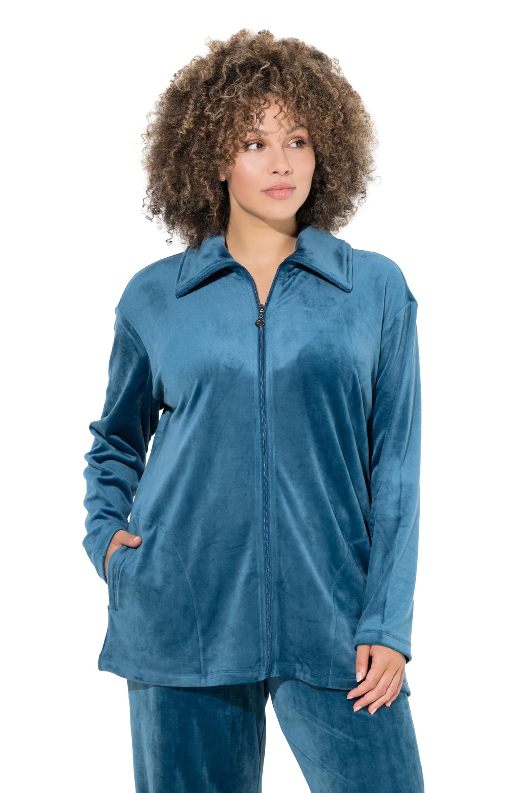 Ulla Popken Damen große Größen Übergrößen Plus Size Homewear-Jacke, Nicki, Stehkragen, kuschelweich 798065