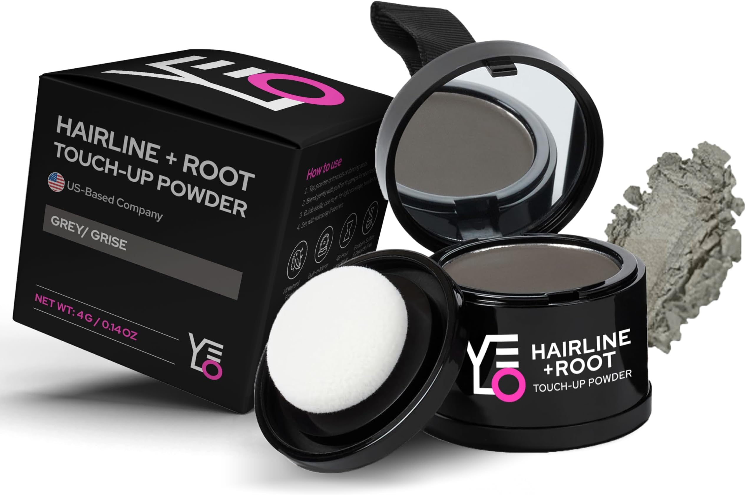 Hairline Powder–GRAY Hair Root Touch Up Powder for Women & Men–Instantly Covers Gray Hair, Thinning Hair & Bald Spots–Sweatproof Root Cover Up–Puff & Mirror Compact, 13 Shades