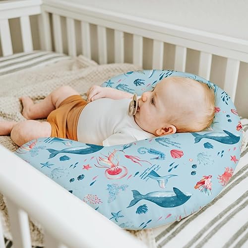 Miniatura 5 de Lindas fundas de almohada de lactancia de animales marinos para niño y niña, tortuga, ballena, medusa, caballo marino, funda de almohada para