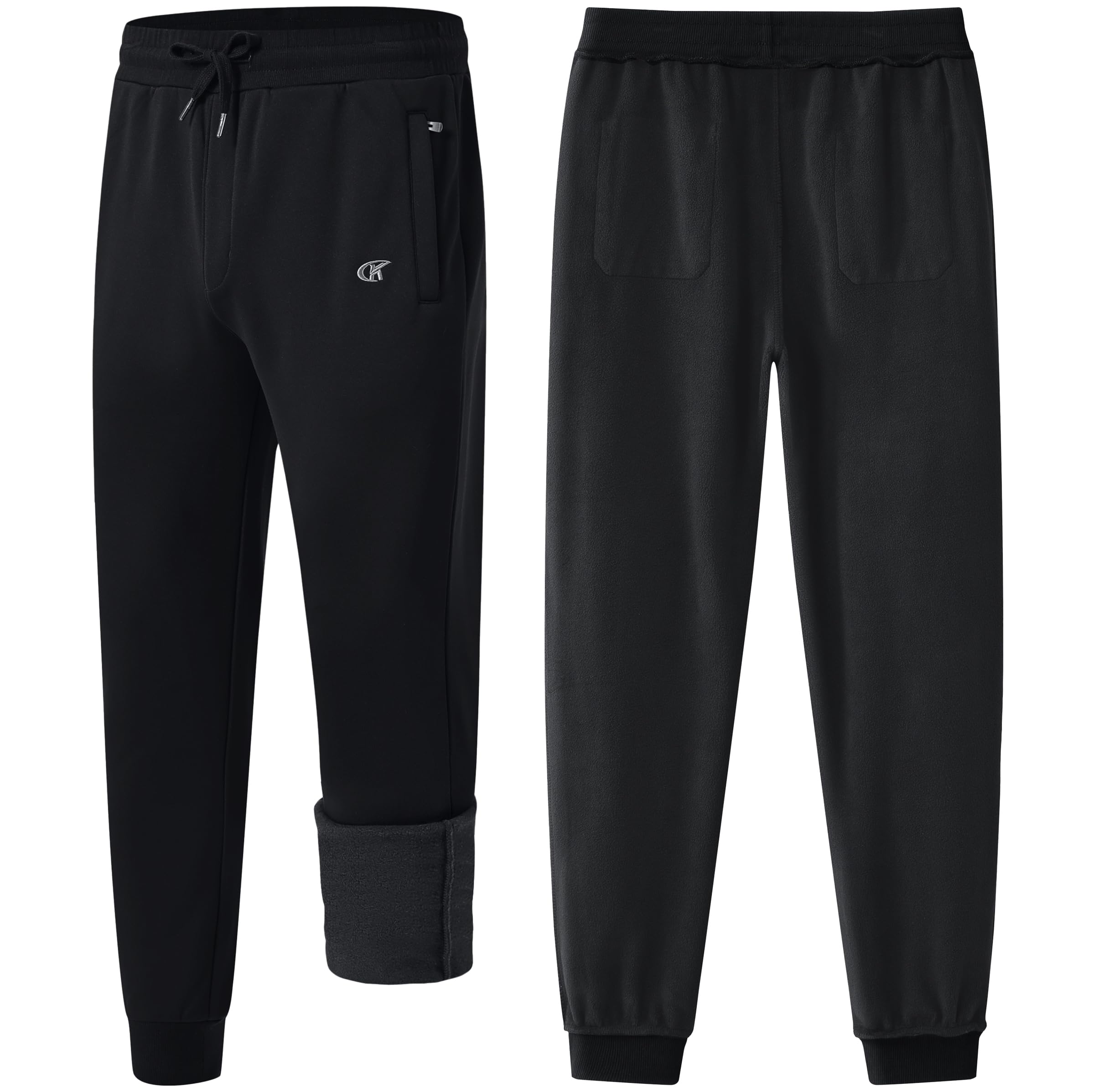 YuKaiChen Pantalones de chándal para hombre de forro polar cálido con forro, elásticos, pantalones deportivos de invierno, gruesos, con bolsillos con cremallera