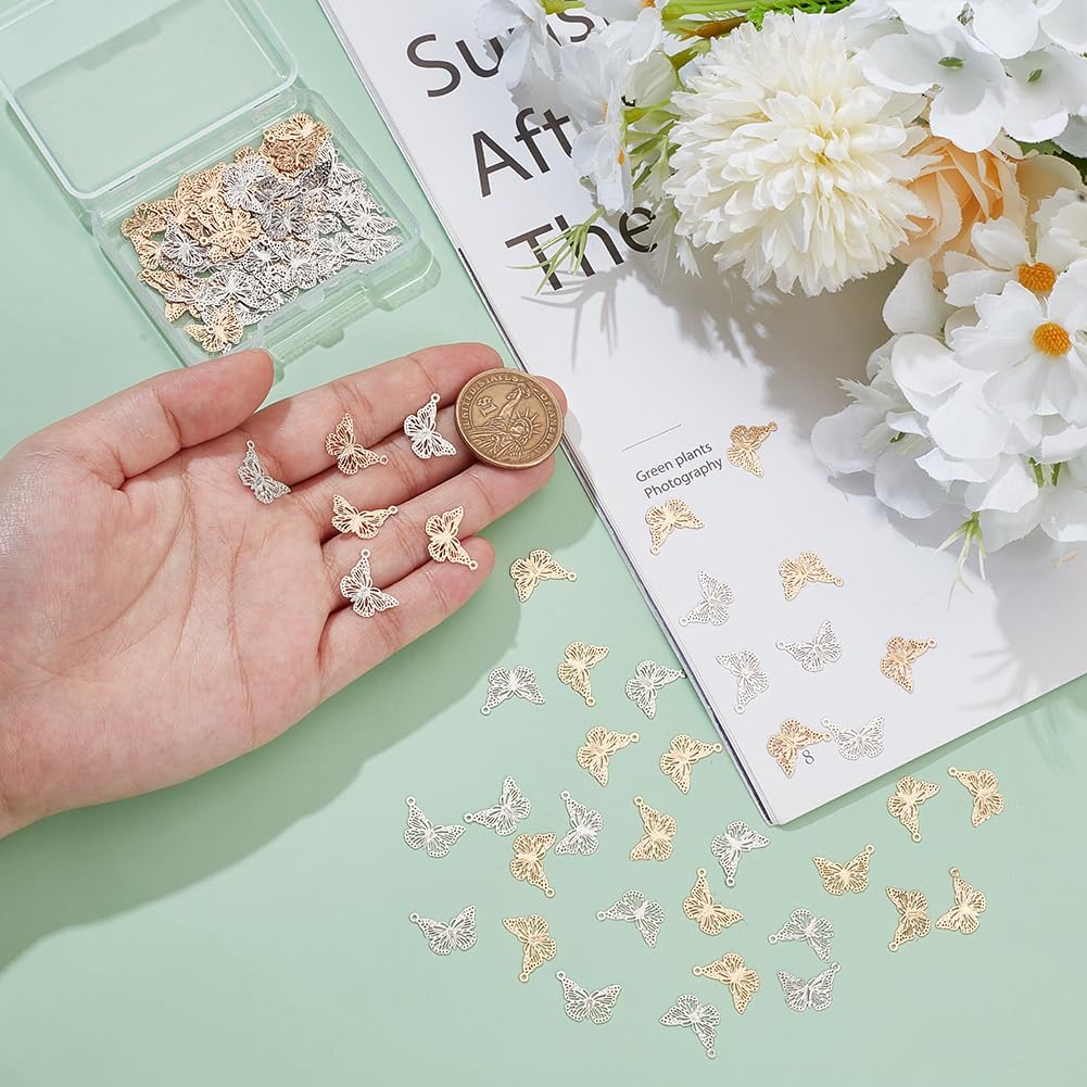 UNICRAFTALE about 100Pcs 2 Colros Butterfly Pendants Hollow Animal Charms Metal 10.5mm Dangle Charms Vintage Hang Ornaments for Jewelry Making Bracelet Choker Necklace Earring - Image 5