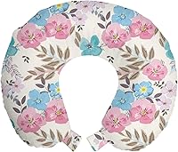 Vista 4 de Lunarable Teal Travel Pillow Neck Rest, Aquatic Fauna Theme Hand Drawn Style Various Starfish in Blue Shades, Memory Foam Traveling Accessory for