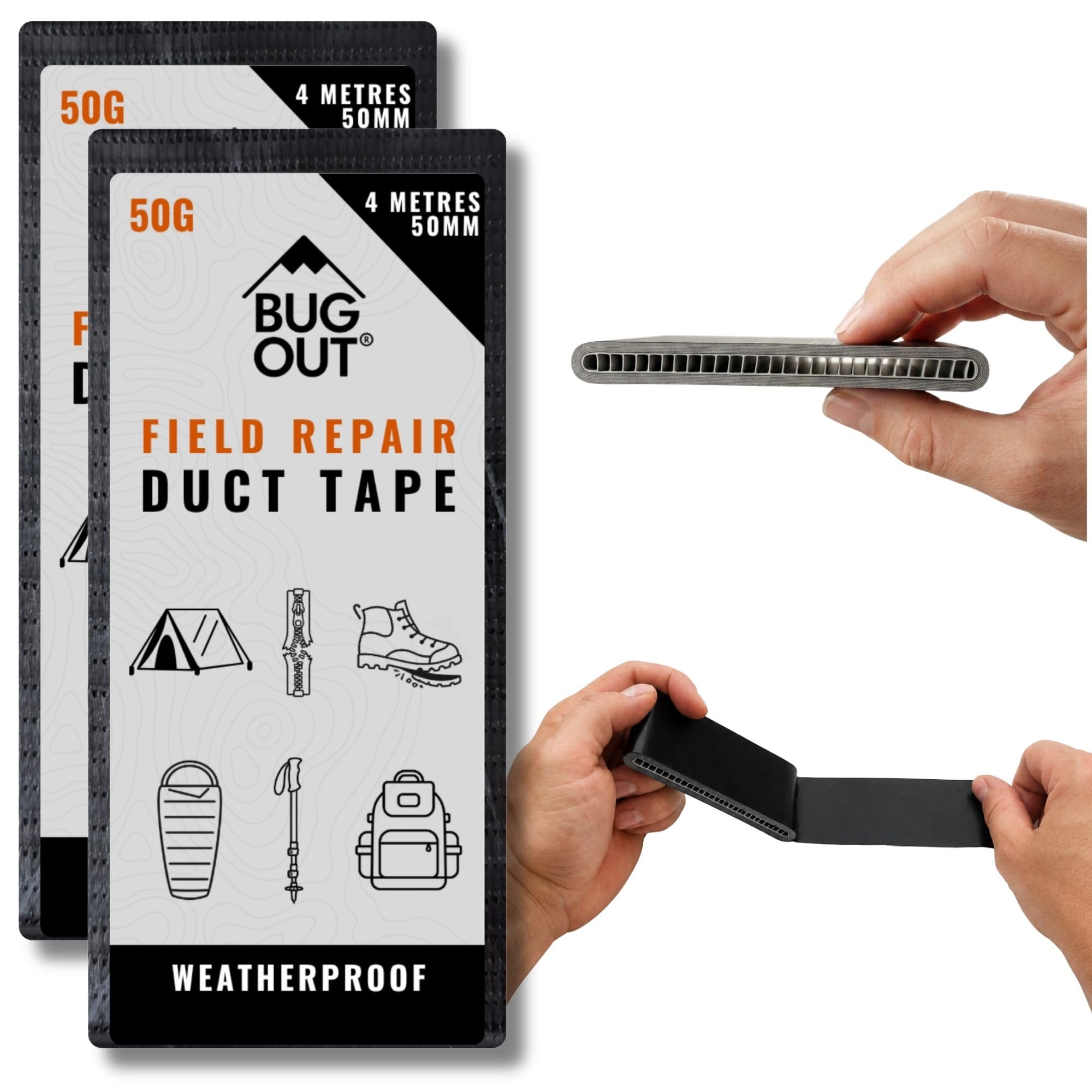 BUG OUT 2 Pack Flat Roll Duct Tape, Travel Sized Weatherproof Duck Tape for field repairs