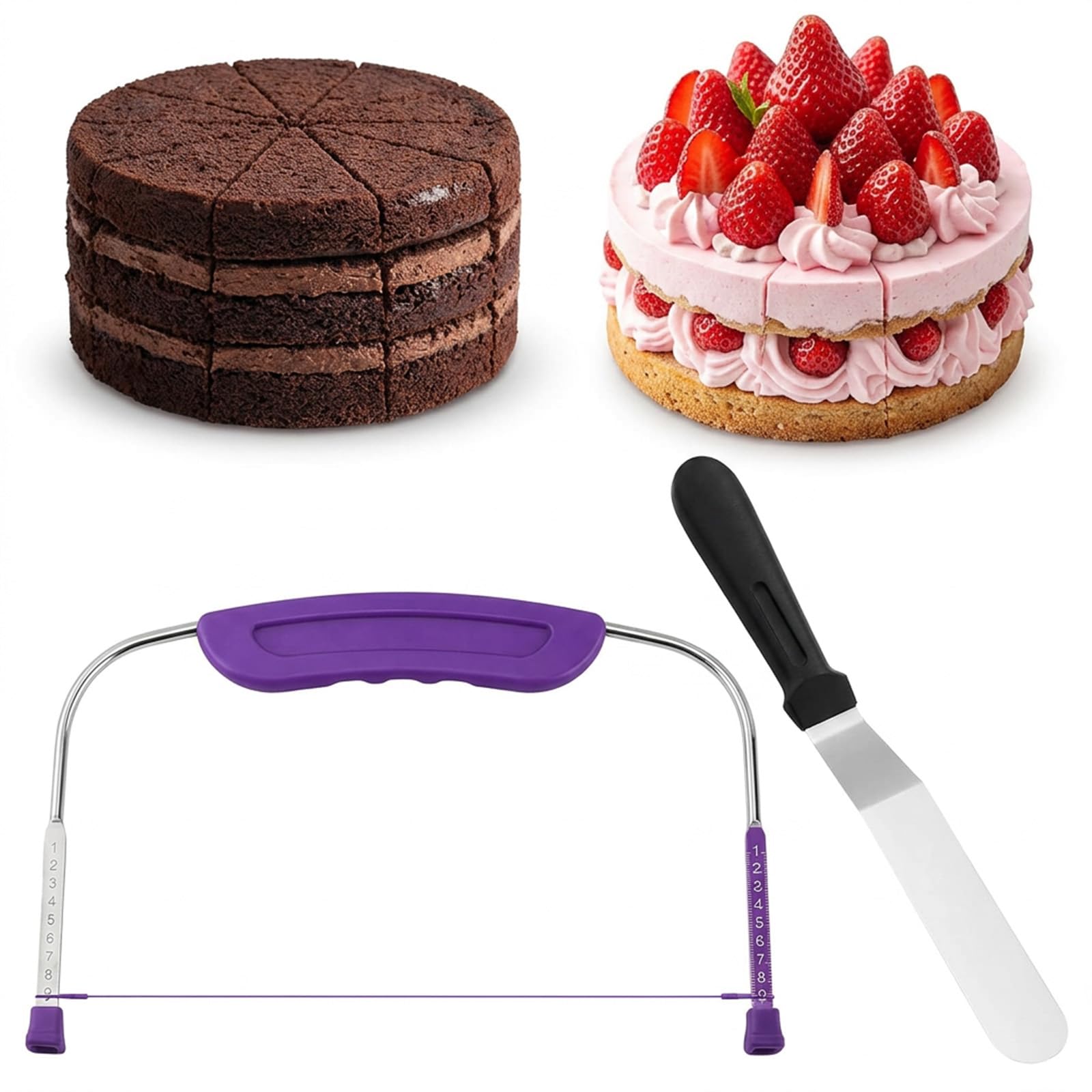 Cake Leveller and Smoother Set, 27 cm Stainless Steel Cake Slicer for Even Layers, Essential Baking Accessories for Home Bakers and Professional Chefs