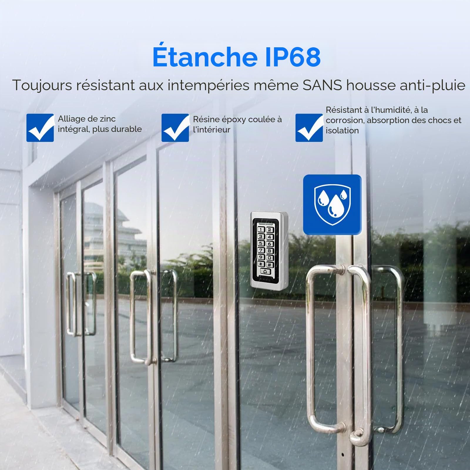 Retekess T-AC03 Digicode Porte Clavier à Code, Contrôle d’Accès | pour Garage, Maison, Appartement, Usine, IP68, PIN RFID 125KHz, DC12V, 2000 Utilisateurs