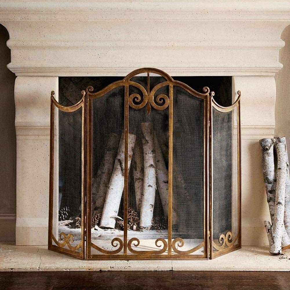 3 Panel Spark Guard, Heavy-Duty Fireguard for Open Fire/Gas Fires/Log Wood Burner, Fireplace Screen with Wrought-iron Scrollwork The New