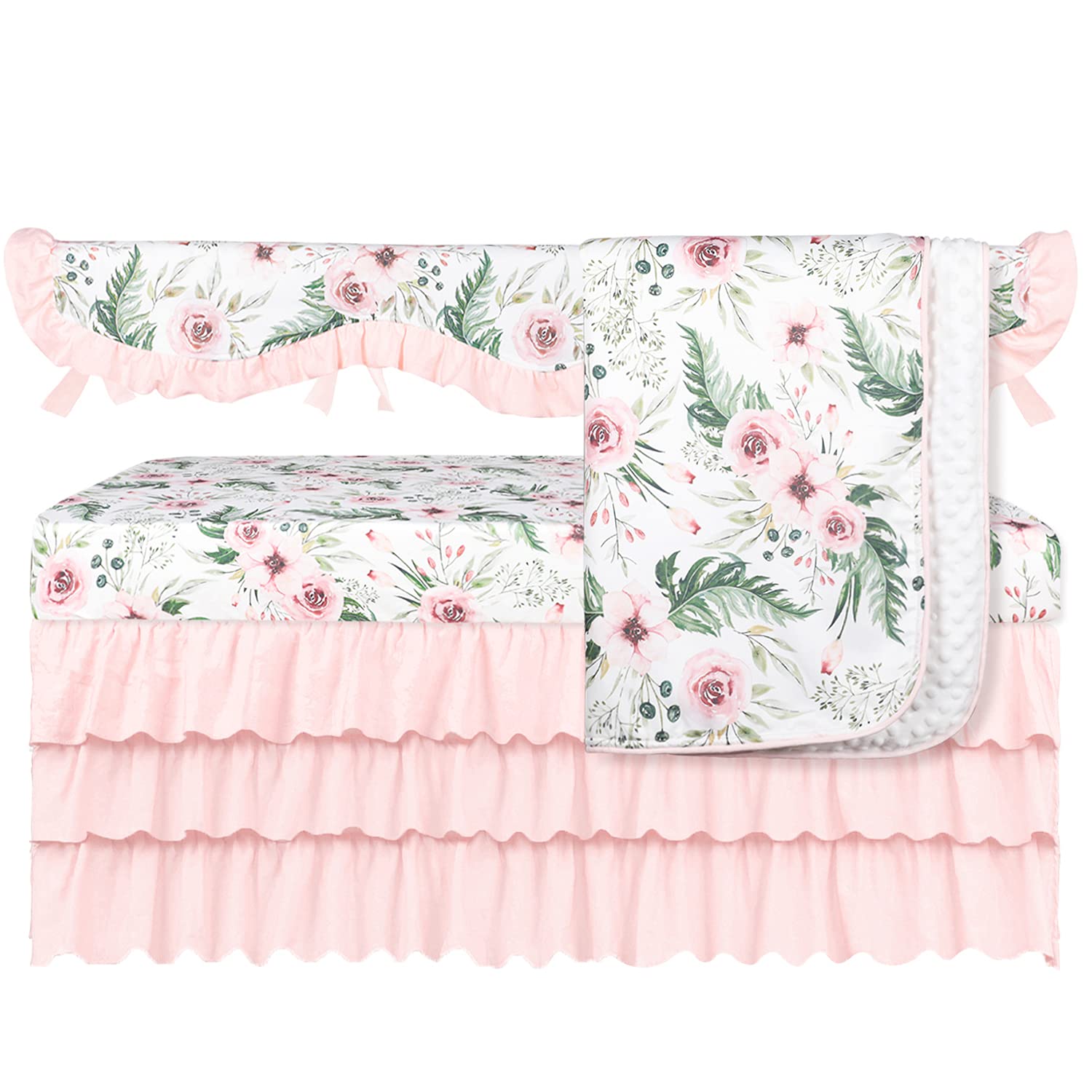 Sahaler Baby Crib Bedding Set for Boy Girls, Nursery Fitted Sheets Baby Fleece Plush Blanket 3 Pieces Set (Retro Chrysanthemum 3 Pieces Set) : Baby