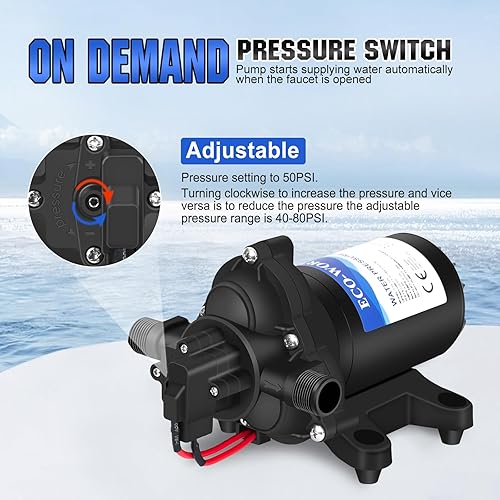 Miniatura 3 de Bomba de agua ECO-WORTHY para RV de 12 voltios 3.5 GPM 50 PSI 12 V Bomba de diafragma fresca con interruptor de presión y autocebante para RV, yate,