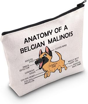 G2TUP البلجيكية Malinois Dog Lover Gift Anatomy Makeup Bag - Cosmetic Travel Bag with Zipper for Dog Mom and Owner Anatomy White Bag