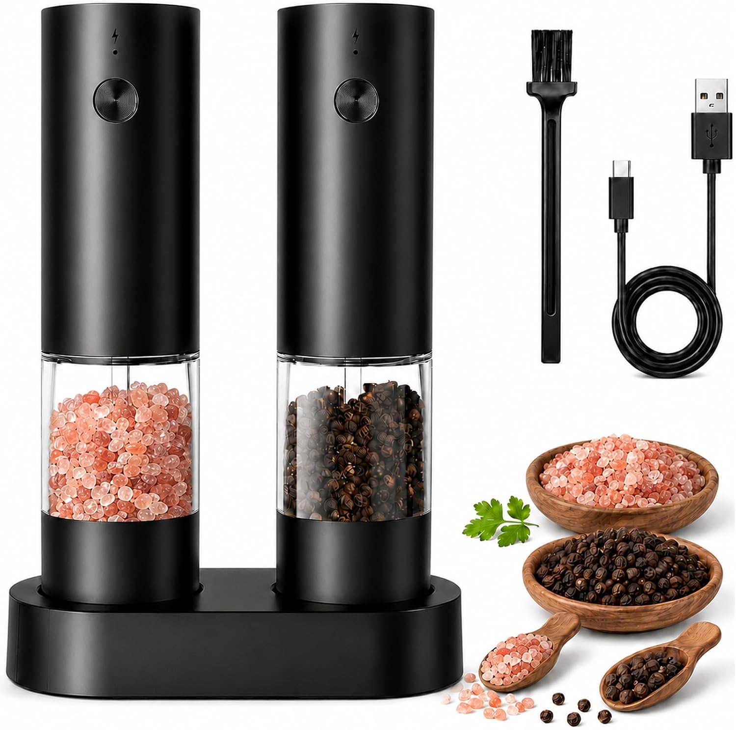 Automatic Electric Salt And Pepper Grinder Set Rechargeable Pepper Shakers