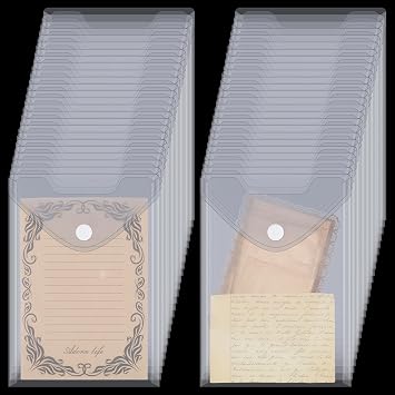 SHENLIU 50 Pack Stamp and Die Storage Pockets, Reusable Small Plastic Envelopes Waterproof Sticker Organizer Receipt Holder Photo Storage Folders Clear Plastic Envelopes7" x 9.8"