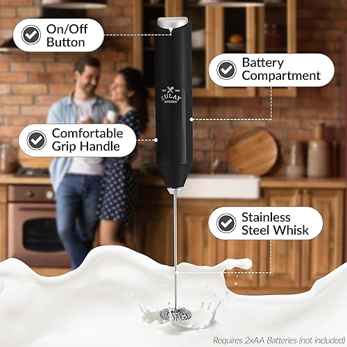 Miniatura 8 de Zulay Kitchen - Potente espumador de leche de mano, mezclador de bebidas para café, lattes, capuchinos, matcha, mini espumador de leche y batidor de