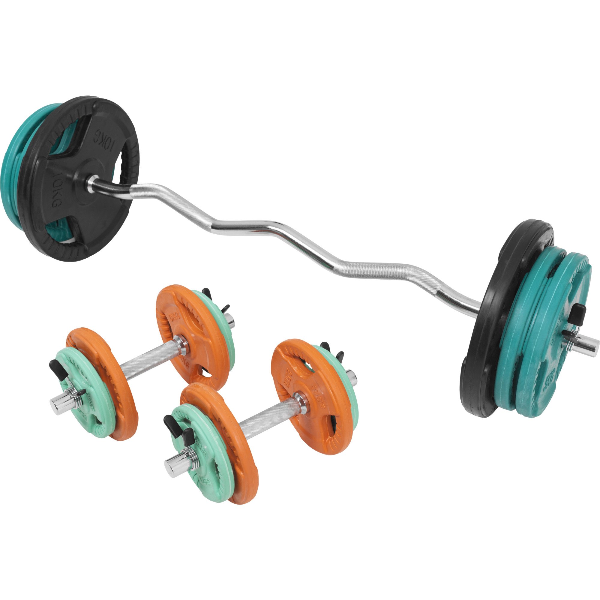 GORILLA SPORTS Set Bilanciere Con Pesi 38 Kg | 6 Dischi 5 Kg In Acciaio Con Rivestimento Plastico | Barra 120 Cm Carico Max 180 Kg | Palestra Casa