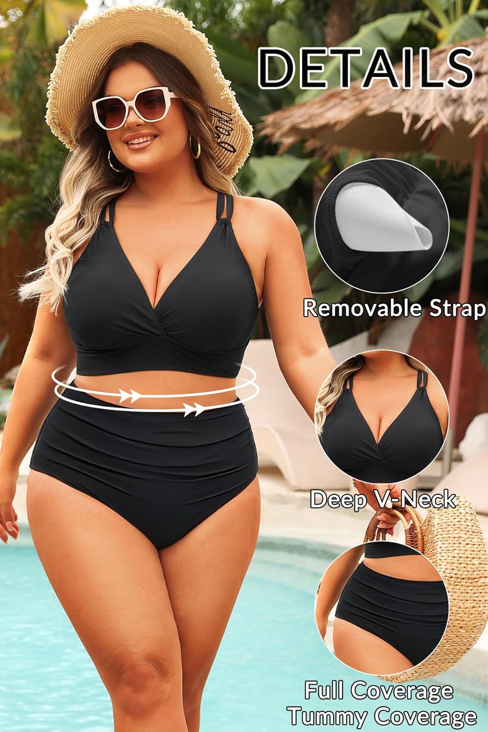 Women Plus Size Two Piece Swimsuit - High Waisted Bikini with Double Straps Tummy Control Bathing Suit 2025 Swimwear - Image 5
