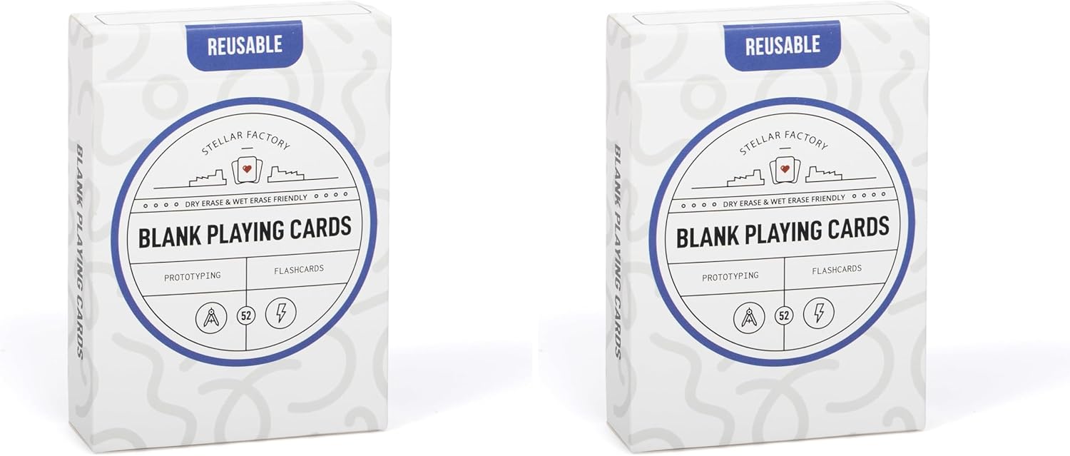 Stellar Factory Blank Playing Cards 52-Count | Dry Erase & Wet Erase | Reusable | Game Design, Prototyping, Flashcards | 2.5" x 3.5" Poker Size