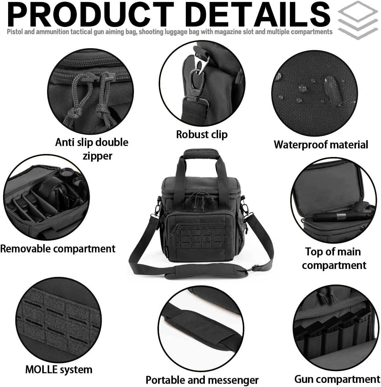 VEAGIA Range Bag,Pistol Case,Soft Gun Case Range Bags For Handguns And Ammo Safe Lockable Double Layer Explosion Proof Zipper That Multi Pistol Carrying Bags (Black 1.0)