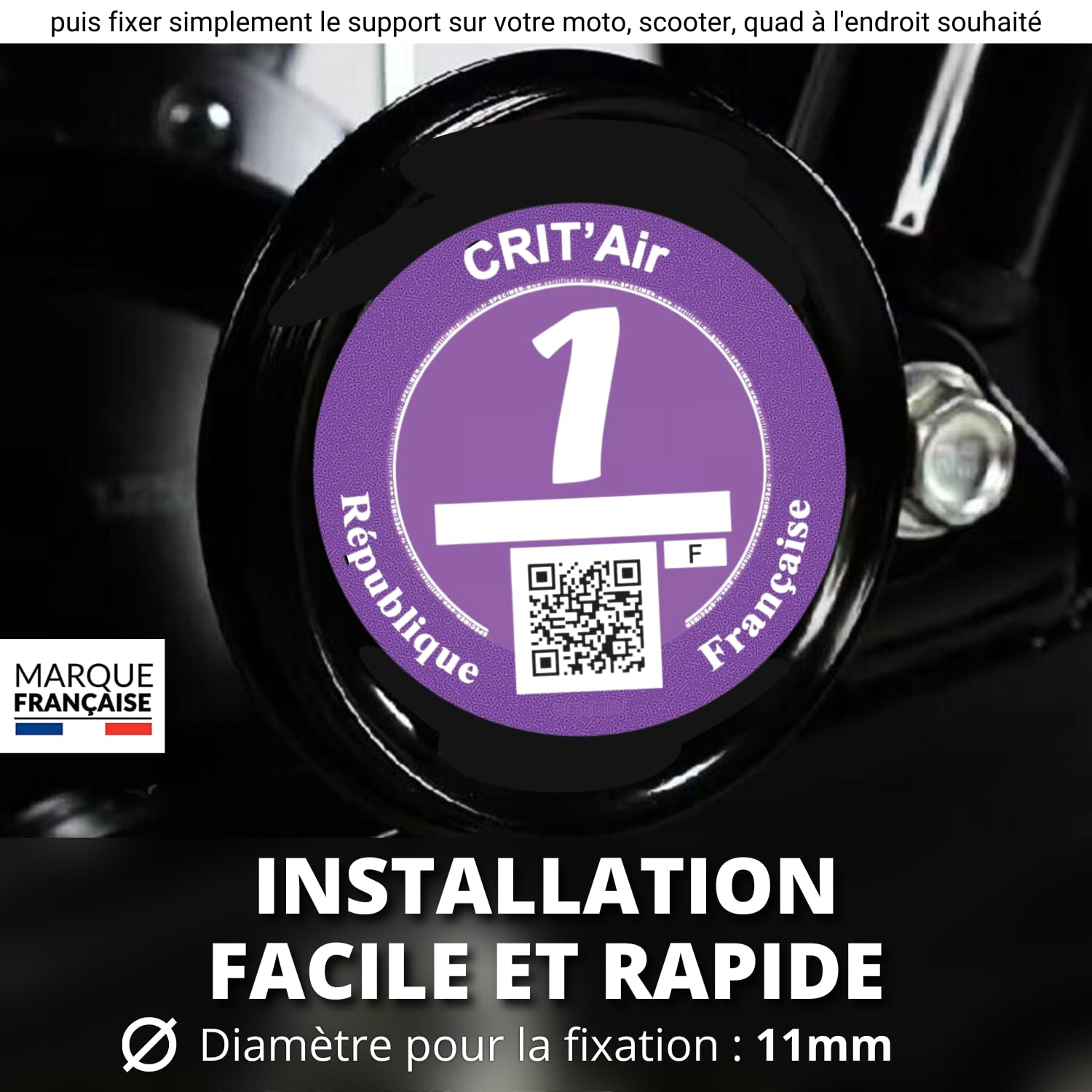 Mini Porte Vignette Crit Air Moto Discret/Étanche Noir Modèle à Clips (Aucune vis) Support de Vignette Critair Moto Equipement Accessoire Moto Scooter Mobylette Quad ATV ✪Marque Française✪ Garantie