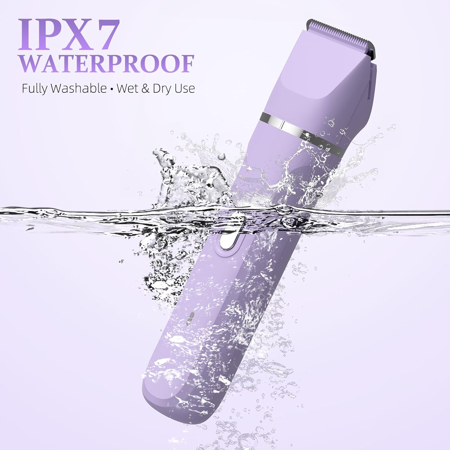5-in-1 Bikini Trimmer for Women, IPX7 Waterproof Electric Razors Shaver, Cordless Body Hair Trimmer, Facial & Pubic Hair Removal, Ceramic Blade (Purple) - Image 3