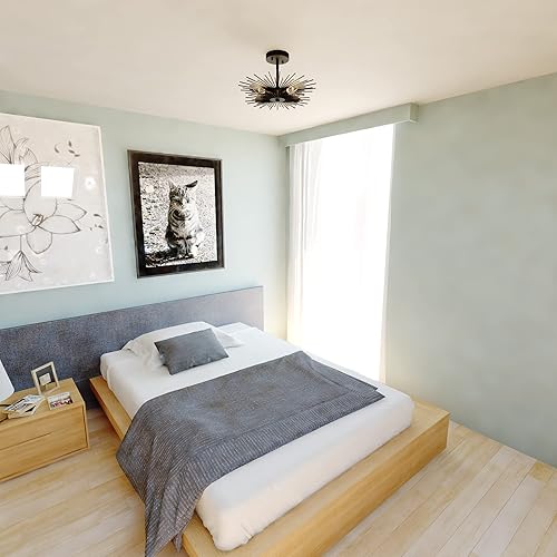 Miniatura 7 de VAXCEL Nikko - Lámpara de techo semiempotrada moderna de 16 pulgadas de ancho, color negro de mediados de siglo