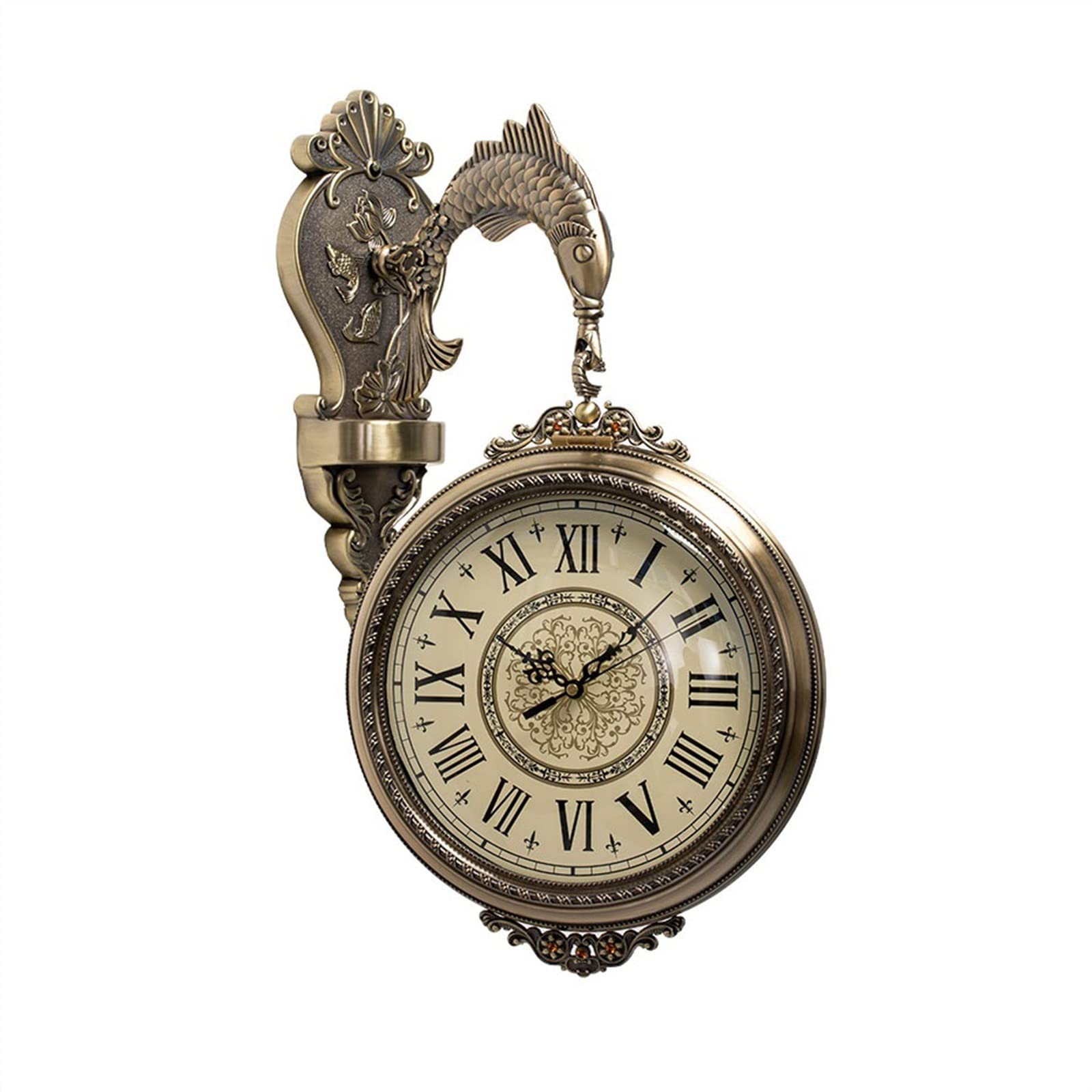 DFHS46JK Wall Decor Light Luxury Lucky Carp Shape Double Sided Wall Clock Living Room Corridor Decorative European Retro for living room decor