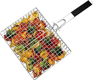 Grill Basket Stainless Steel with Portable Removable Handle BBQ Grilling Basket