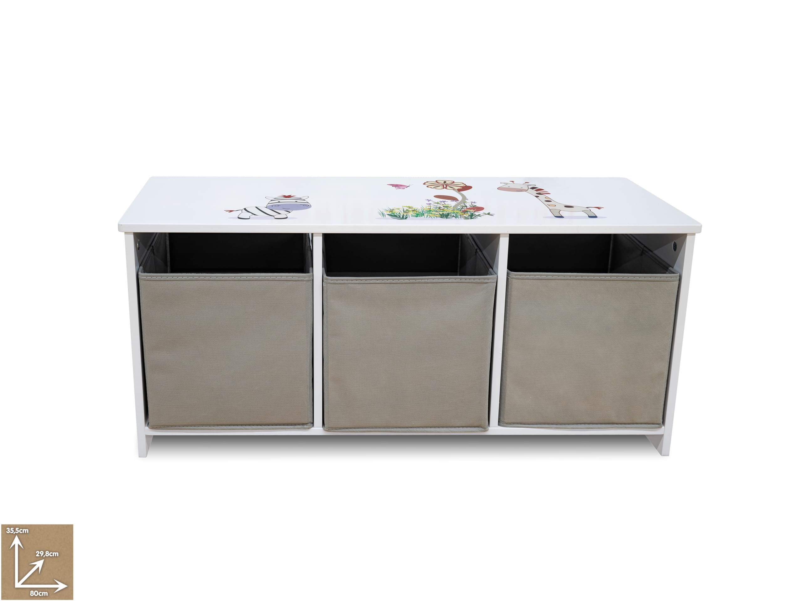 Teorema – Mueble de madera para juguetes, porta objetos con 3 contenedores de tela extraíbles