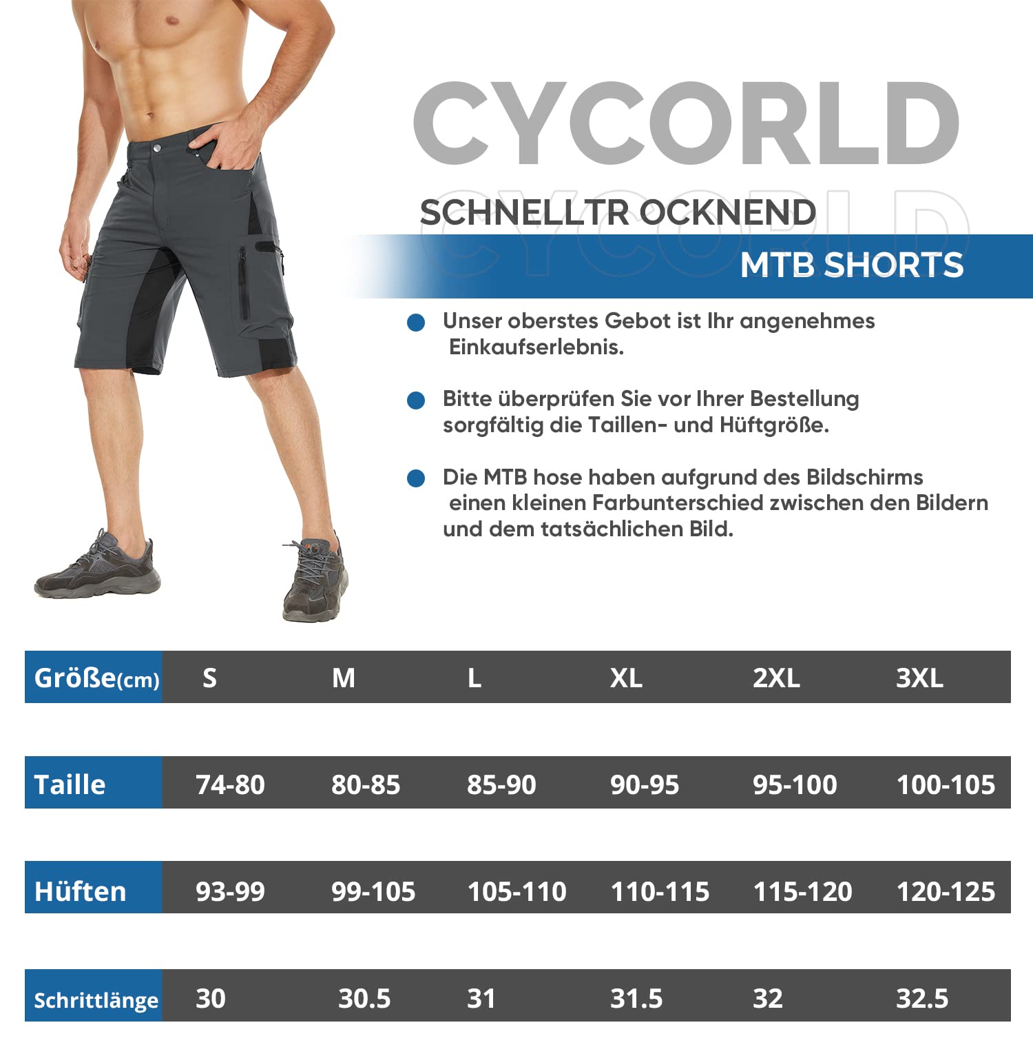 Cycorld Pantalon VTT Homme Séchage Rapide Rembourrage Siège Élastique Vélo