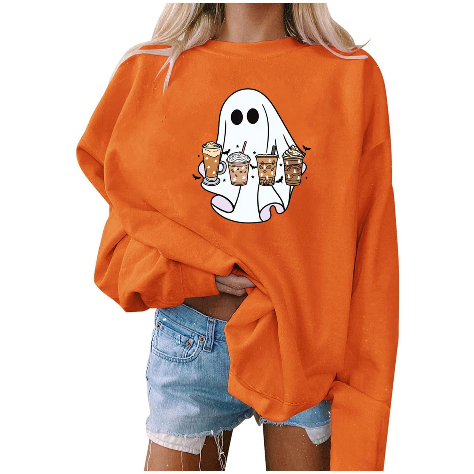 Pull d'Halloween ample résolvant le manque de confort avec ce sweatshirt femme orange XXL - 6