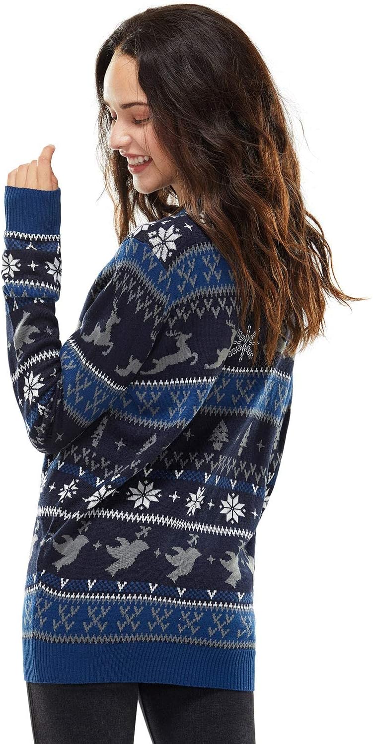 Ugly Christmas Sweater for Men, Reindeer Unisex Women Xmas Fairisle Classic Pullover for Party Festive Party