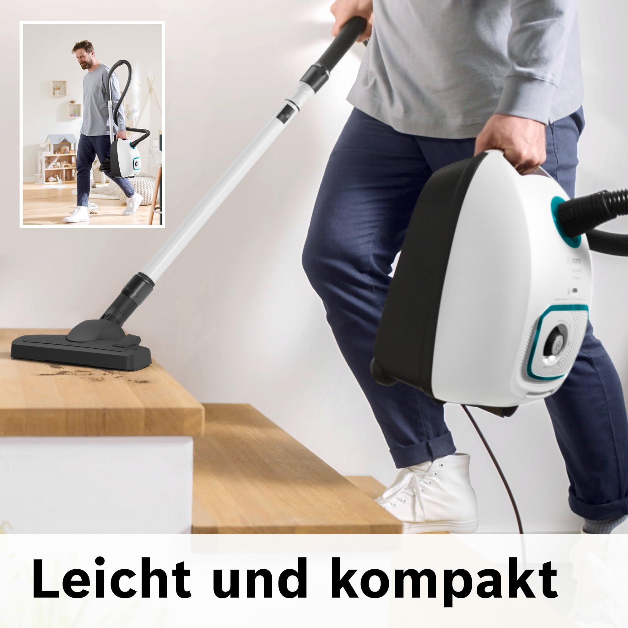 Bosch Aspirapolvere con sacchetto serie 4 ProHygienic BGD41HYG ideale per chi soffre di allergie, filtro igienico, 10 anni di garanzia motore, accessori integrati, bocchetta per materasso, cavo lungo,