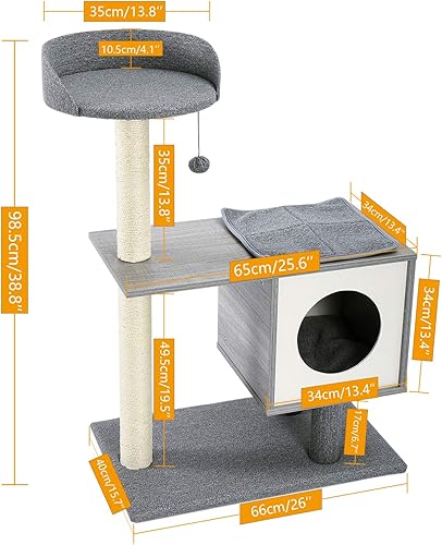 Miniatura 2 de Made4Pets - Árbol de madera para gatos pequeños y grandes, torre moderna para gatos con alfombra extraíble cubierta, bonitos muebles para gatos de