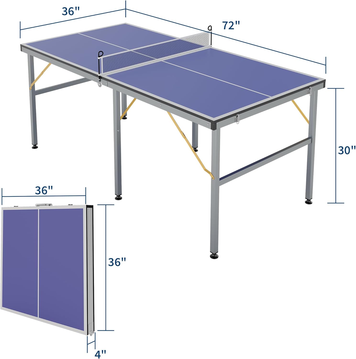 Portable Ping Pong Table - 6x3ft Professional Indoor/Outdoor Table Tennis Set with Net, 2 Paddles & 3 Balls - Quick 5-Min Assembly for Adults/Teens (Red/Black/Blue)