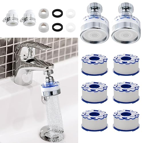 Juego de 8 grifos de filtro de agua para fregadero, filtro giratorio de 360, filtro de agua para fregadero de cocina, elimina fluoruro de cloro,