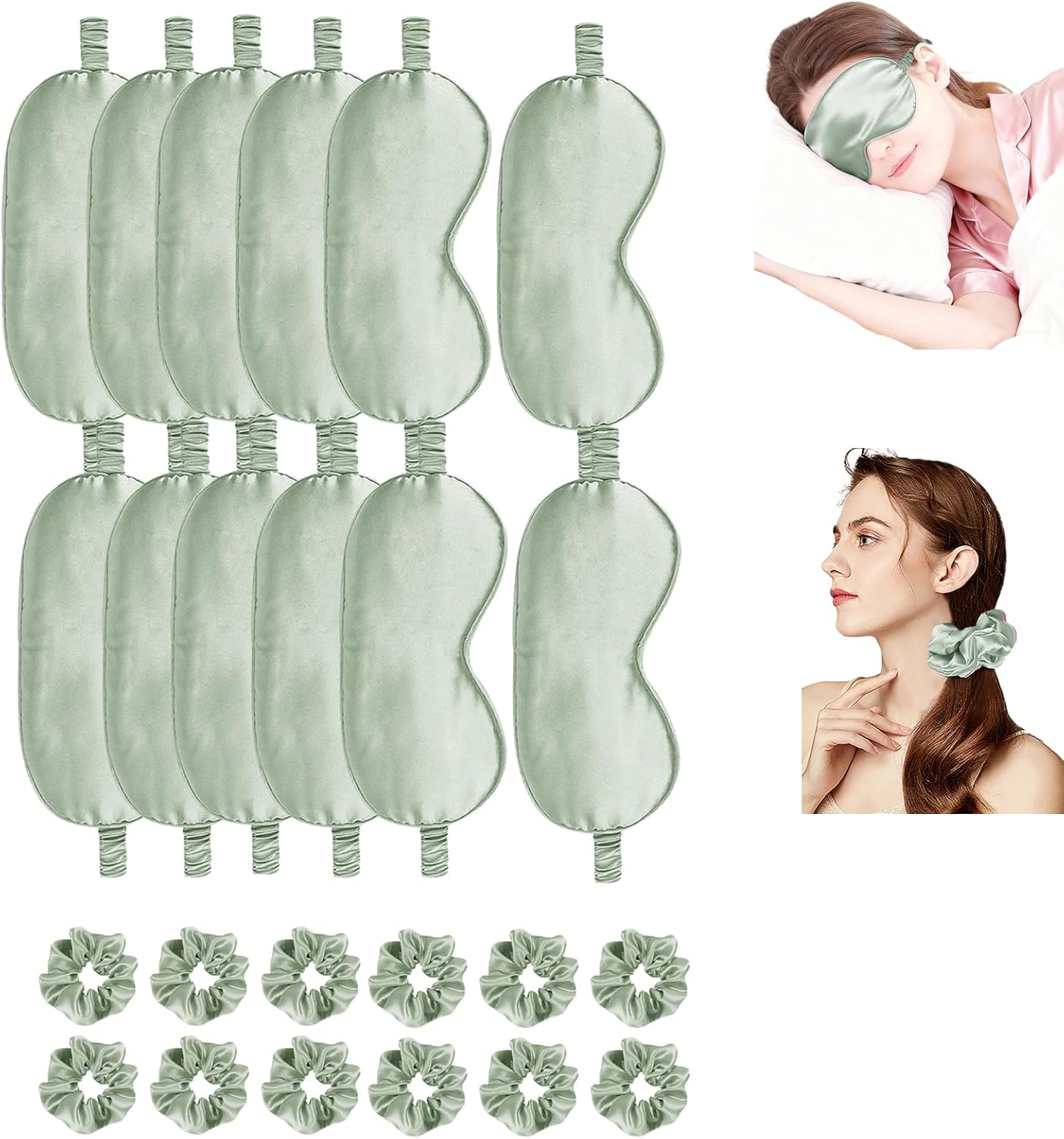 24Pcs Satin Eye Mask Silk Sleep Masks Silky Eyes Cover Blackout Blindfold Eyeshade Scrunchies Hair Ties Travel Wedding Gift