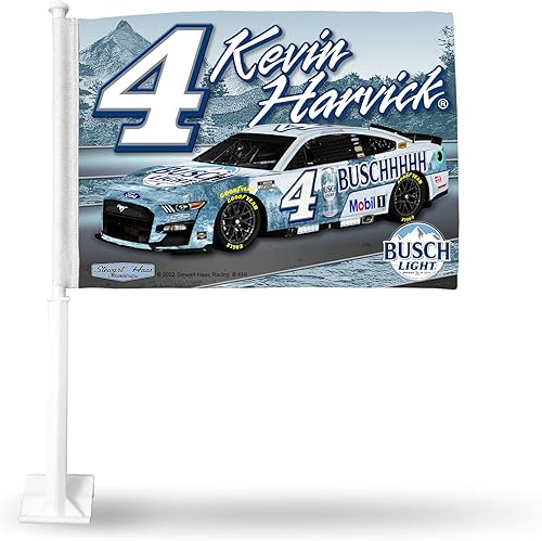 Rico Industries NASCAR Bandera de coche de doble cara  16 x 19 pulgadas  Poste fuerte que se engancha en el cochecamiónautomóvil