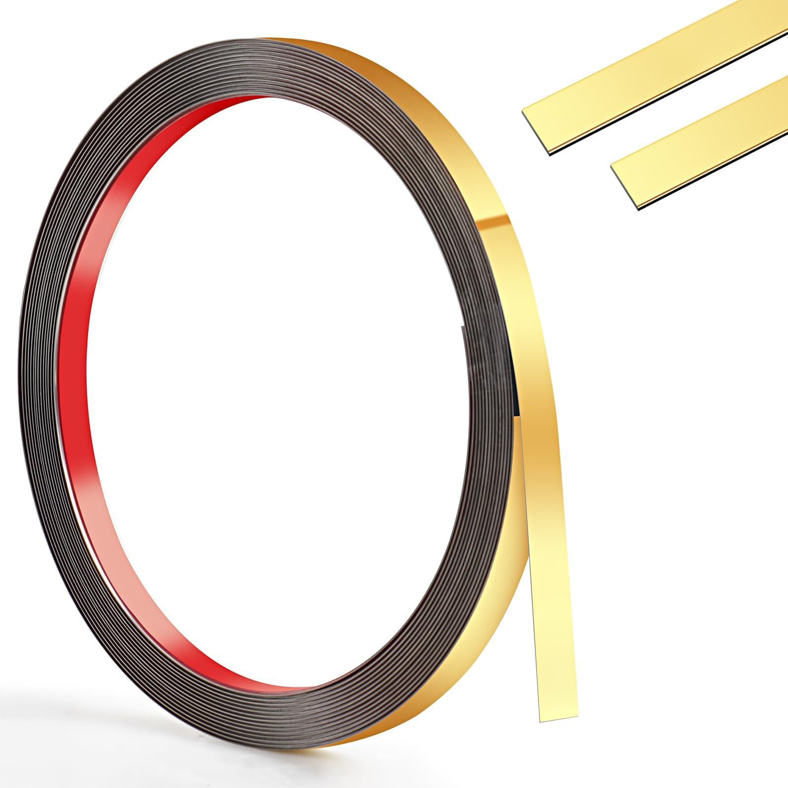 1cm-600cm Peel and Stick Moulding,Self-Adhesive Tile Trim Stainless Steel,Flexible Edging Strip Gold Metalized,Moulding Trim Corner Trim for Mirror Frame Ceiling Cabinet Tile Fireplace（Gold）