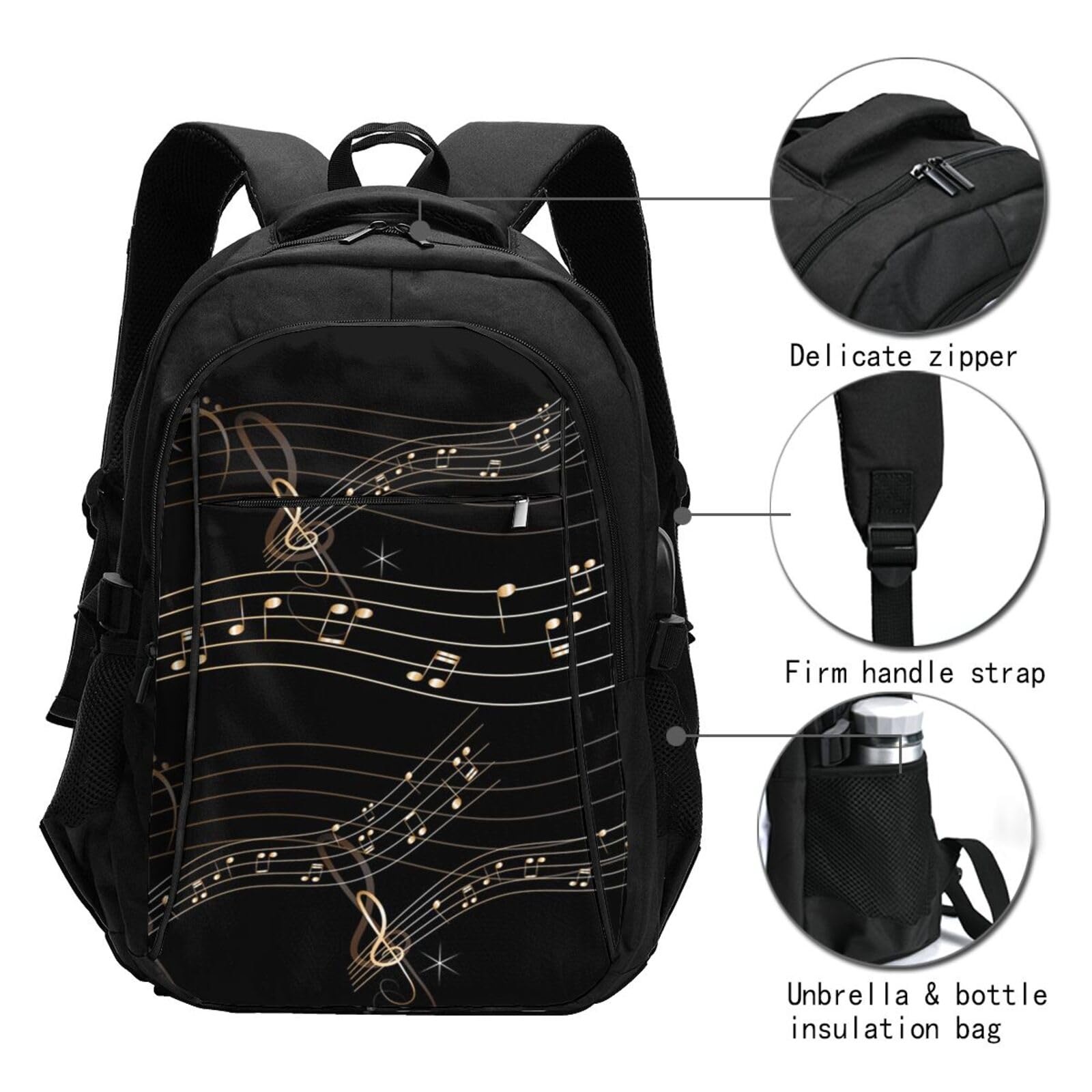 InOmak Musiknoten, Partitur, schwarze Noten, Reiserucksack, Freizeitrucksack, Schulrucksack, Laptop-Rucksack für Damen und Herren
