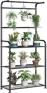 Ekisemio Plant Stands Outdoor with Hooks, Metal Tall Plant Shelves Indoo...