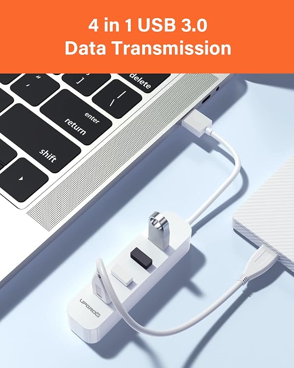 Upgrow USB 3.0 Hub 4-Port USB Hub with 5 Gbps USB Splitter for Laptop MacBook, Mac Pro, Mac mini, iMac, Surface Pro, XPS, PC, Flash Drive, Mobile HDD-White by Upgrow - Used condition - Image 3