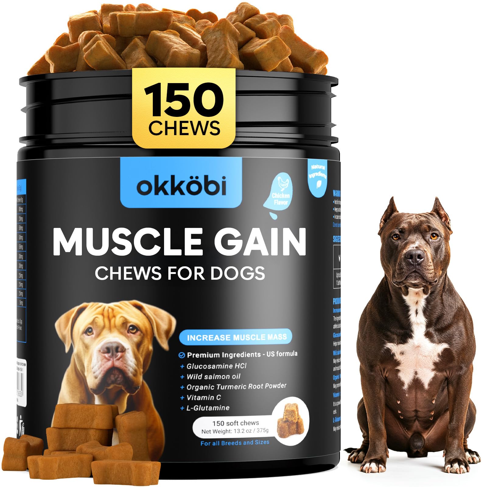 Weight Gain Chews for Dogs, Muscle Builder, High Calorie, 150ct, Chicken